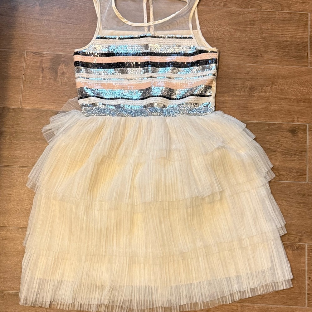 BCBGirls Sequin Striped Tulle Dress - Blue, Black, Cream